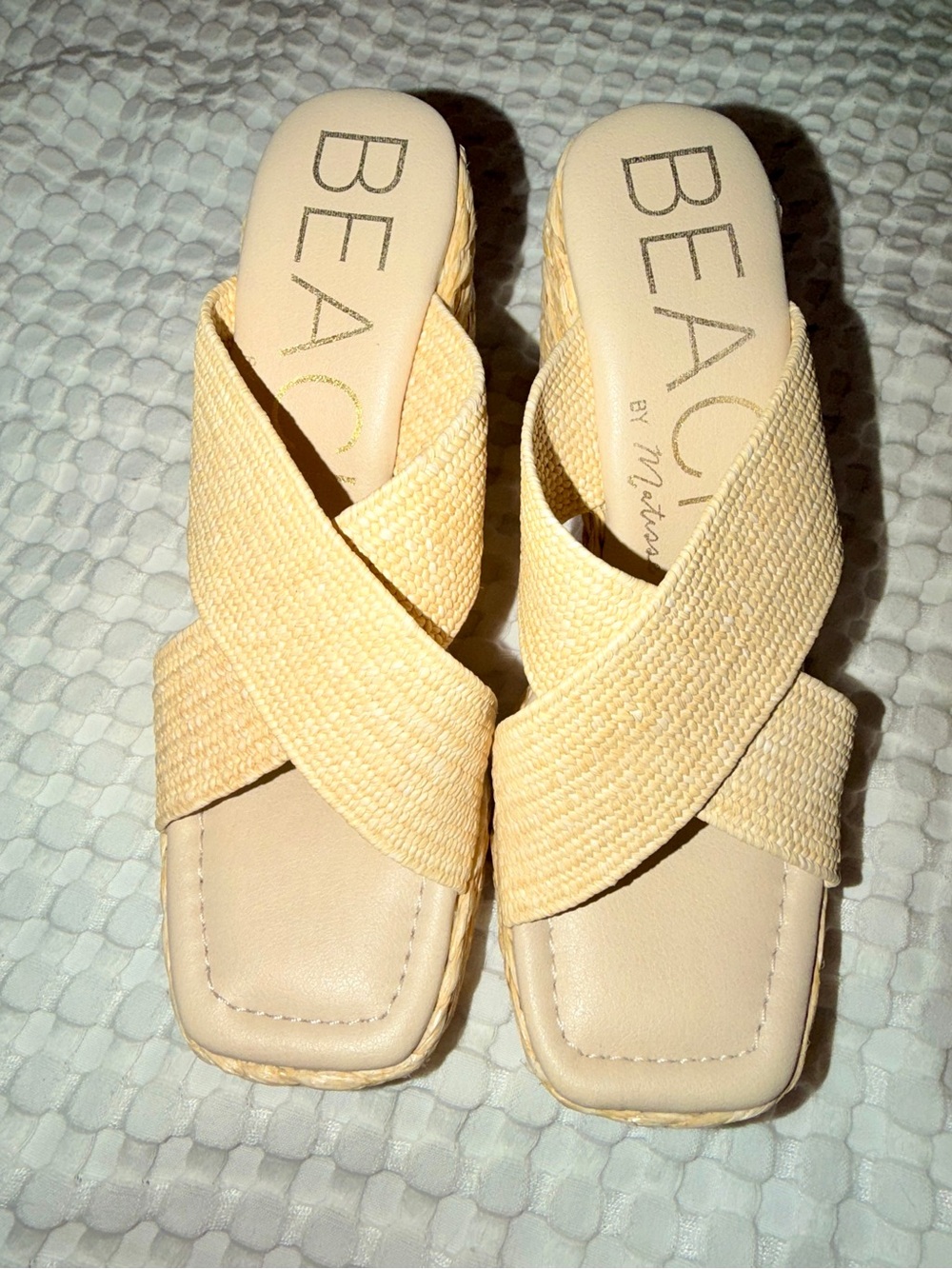 BEACH by Matisse Cream Woven Cross-Strap Slide Mules